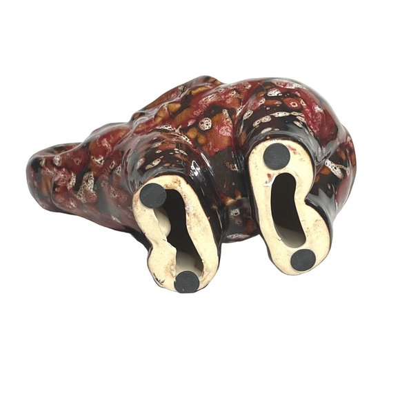 Vintage Ceramic Glazed Elephant Speckled Trunk Up Brown/Red - Picture 5 of 6